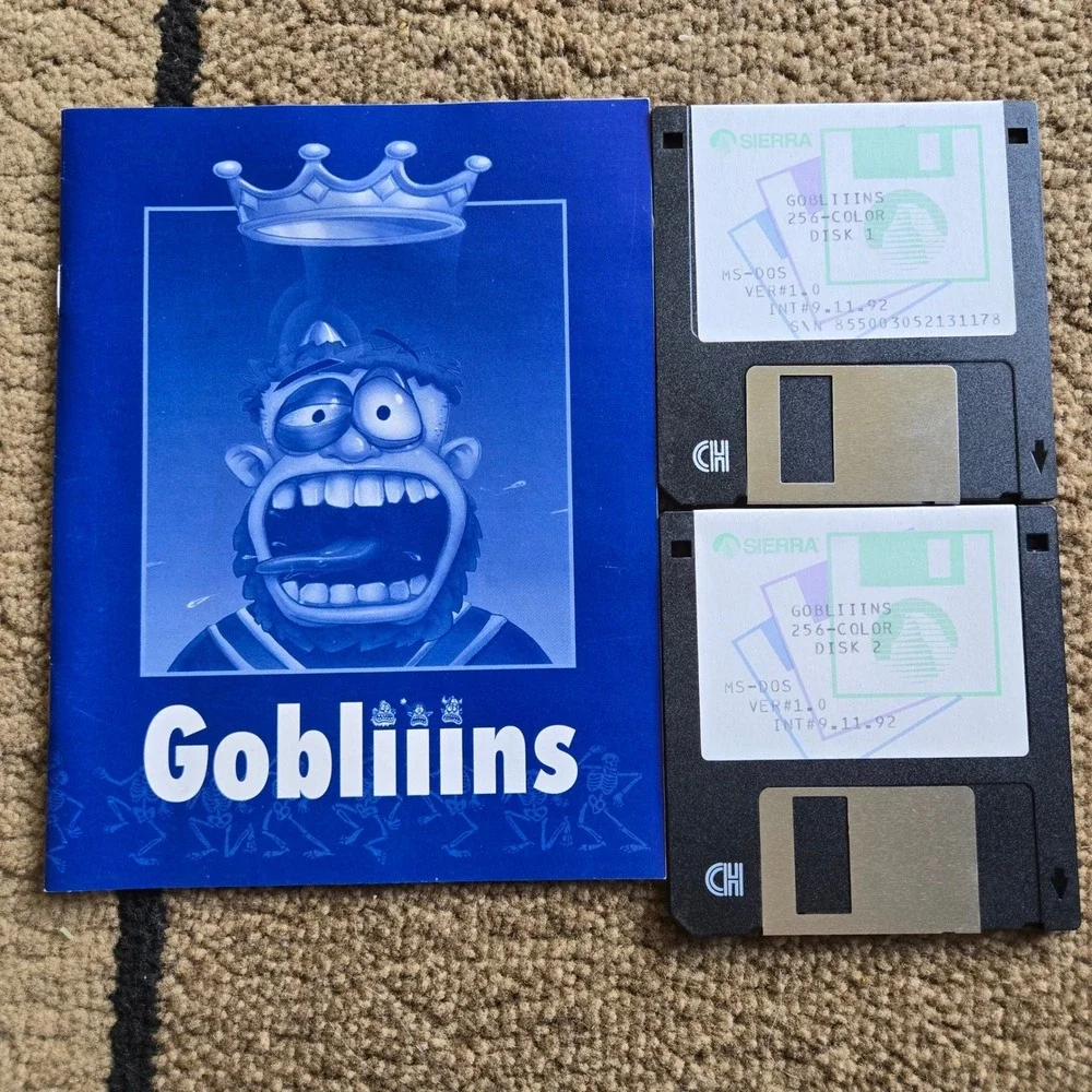 Gobliiins Sierra MS-DOS 1992 PC Game 3.5 Floppy Disks and Manual Retro Vintage